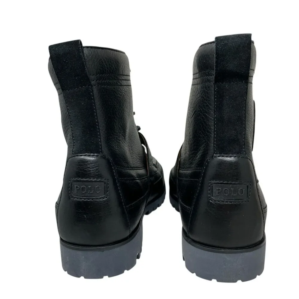 Polo Ralph Lauren Boots Mens 7 Black‎ Leather Ranger Lug Sole Rugged Buckle